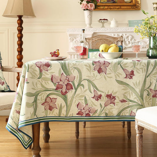 patdrea Designer Green Long Rectangle Tablecloth,Framhouse Vintage French Violets Pattern Elegant Tablecloths,Table Cover Decor for Kitchen Dining Christmas,Party,Thanksgiving,63"x94"-Tara a