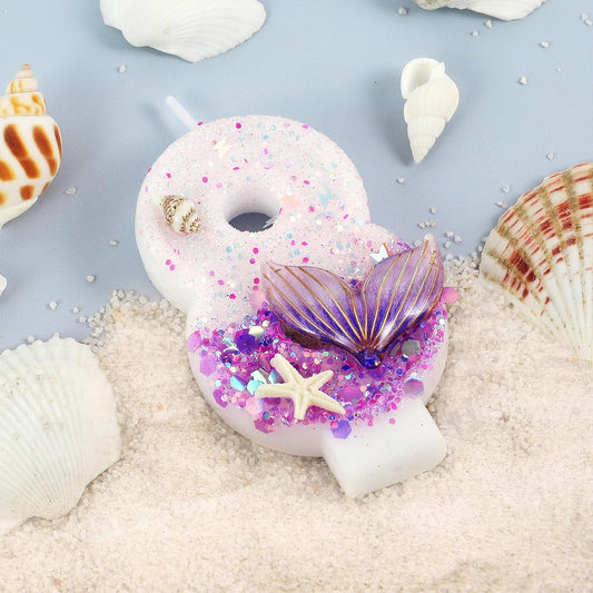 Purple Number 8 Candles Mermaid Birthday Candle 8th Birthday Cake Topper Cupcake Decorations for Girls and Women Party Decor Anniversary Celebrations Supplies Favors