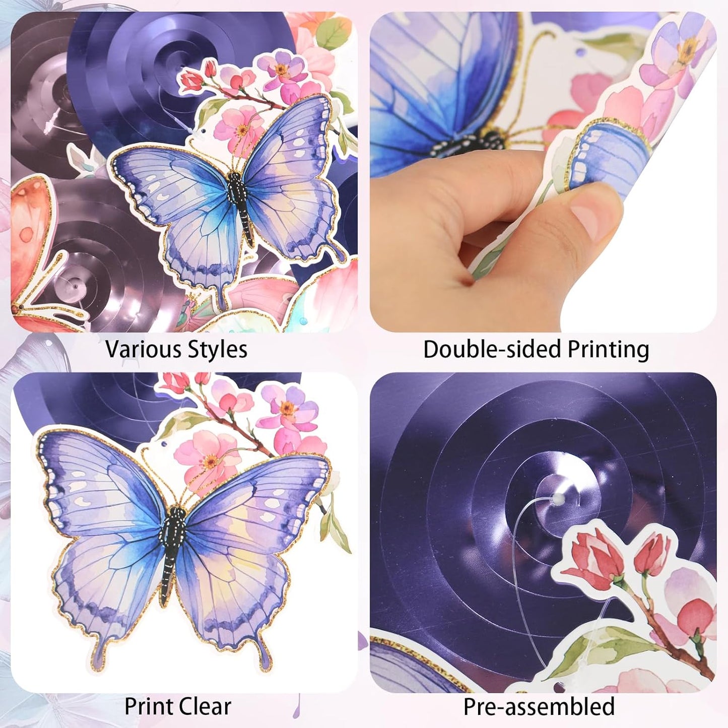 40Pcs Butterfly Hanging Swirl Decoration, Butterfly Hanging Ceiling Swirl Hanging Butterfly Decorations Butterfly Swirls Spring Party Hanging Streamer for Butterfly Birthday Party Decor
