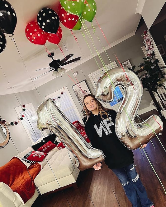 Silver Number 12 Balloon 40 inch, 12 Number Balloons, 12th Silver Birthday Decorations for Girls Boys Kids, 12 Year Old Silver Party Supplies