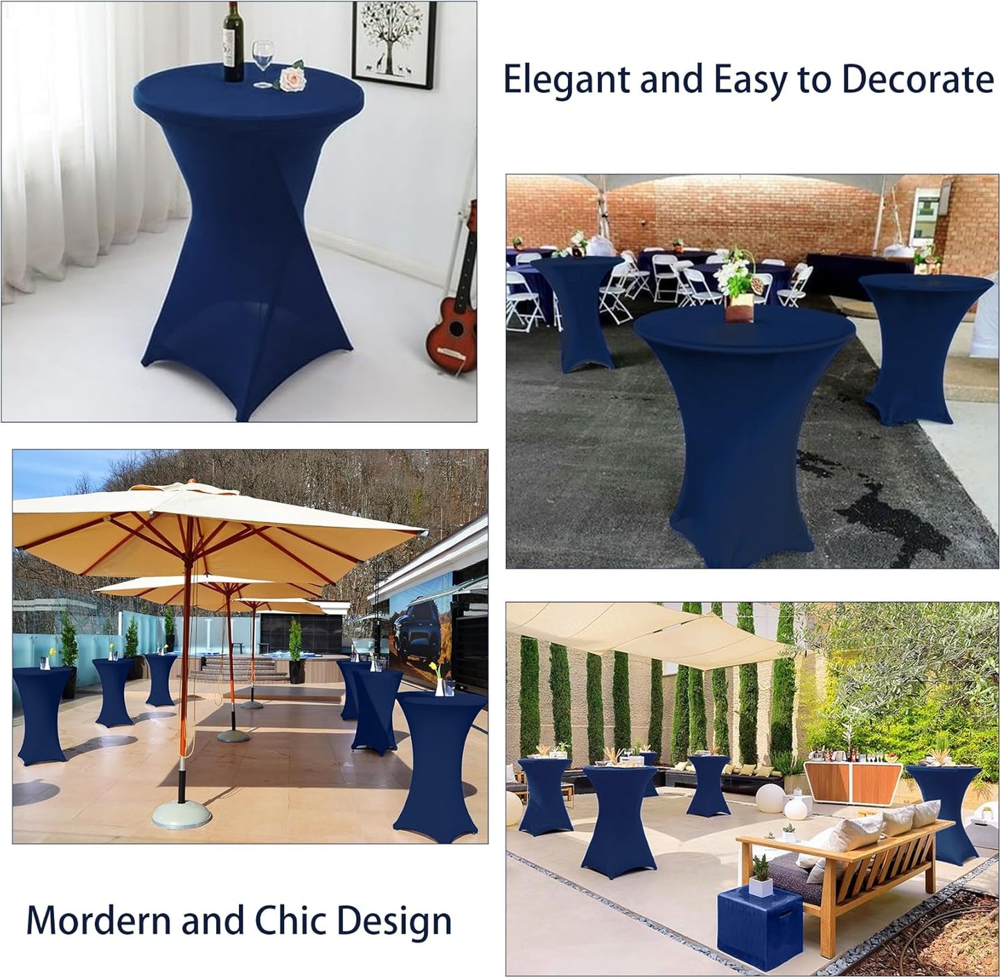 4 Pack Cocktail Spandex Tablecloth 32"x43" Cocktail Table Cover Fitted High Top Round Table for Bar Wedding Birthday Party Banquet (Navy Blue)