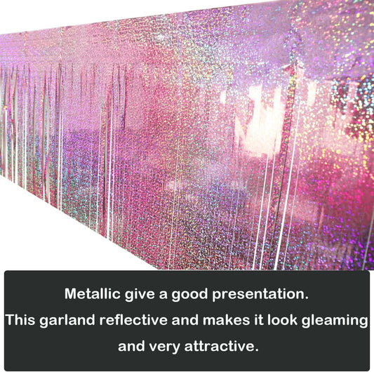 3 Pack Total 30 Feet Foil Fringe Garland Lilac Purple Metallic Wall Hanging Drapes Tassel Skirting Tinsel Streamers for Parade Float Trailer Birthday Wedding Party (Iridescent Purple)
