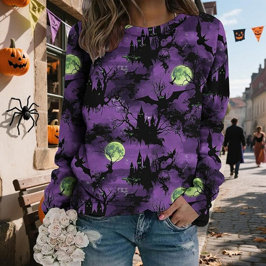 LIZALIG Pullover Cute Sweatshirt Orange Skeleton Fall Festive FunWomens Design Bat Holiday Party Outings Pumpkin Print