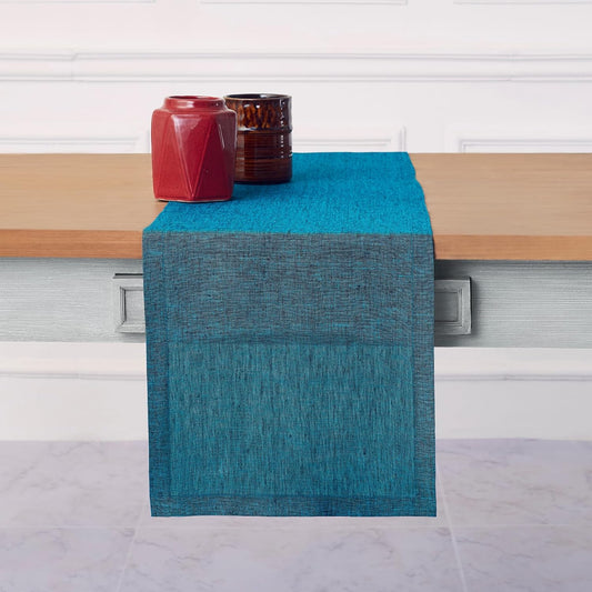 Solino Home Linen Table Runner 120 Inches Long - Athena, 100% Pure Linen Chambray Teal 14 x 120 Inch Table Runner for Dining, Fall, Autumn, Thanksgiving
