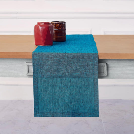 Solino Home Linen Small Table Runner 48 Inches - Athena, 100% Pure Linen Chambray Teal Table Runner 14 x 48 Inch Ideal for Dresser and Coffee Tables - Fall, Autumn, Thanksgiving