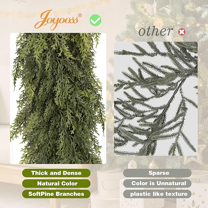 9FT Christmas Garland Cedar Garland Real Touch Faux Greenery Cypress Garlands for Mantle,Table,Wall,Christmas Decorations Indoor Outdoor