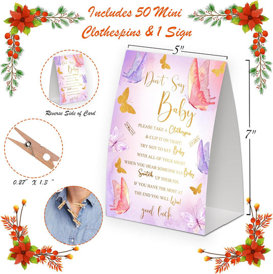 Watercolor Butterfly Shower Decorations,Don't Say Baby Baby Shower Game,Gender Neutral Baby Shower Decorations,Small Clothespin Game,Baby Shower Ideas,Baby Shower Games 50 Guest,Fall Party Games