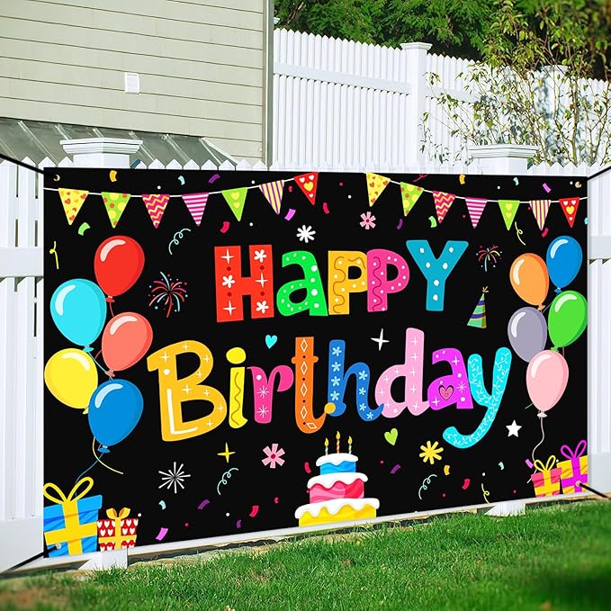 Happy Birthday Banner Backdrop Decorations Flag Outdoor 71x44 Inch,Colorful Rainbow Birthday Bunting for Boys Girls Indoor Home Party Supplies,Yard Sign Photography Background