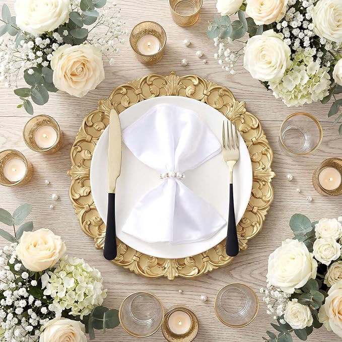 12 Pcs Vintage Gold Charger Plates Bulk 13 Inch Embossed Rim Plastic Round Decorative Plates Charger for Dinner Wedding Party Event Table Setting Decoration (Vintage)