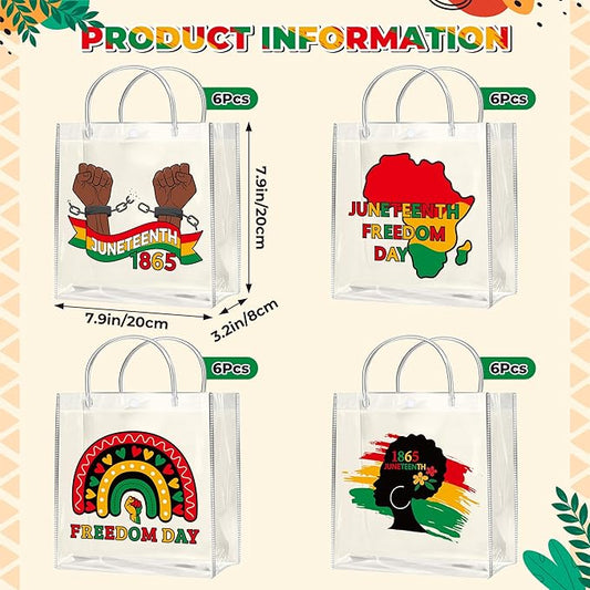 H1vojoxo Happy Juneteenth Gift Bags - 24PCS Juneteenth Clear PVC Gift Bags for African American 1865 Independence Day Party Decoration Freedom Day Goodie Bag for June 19th African American Party Favor