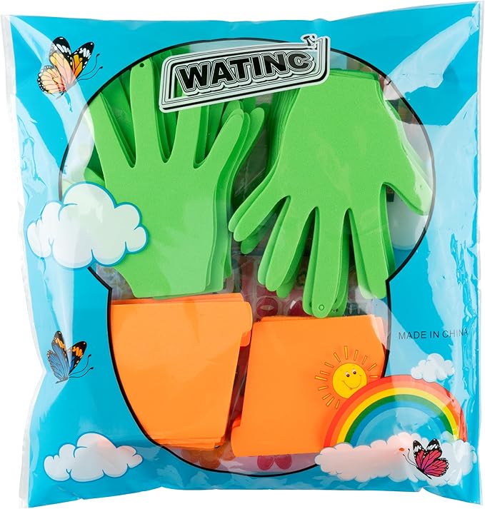 WATINC Spring Handprint Flowers Craft Kit- DIY Thanks for Helping Me Grow EVA Foam Flower Pot Crafts Decor, Appreciation Mother's Day Gifts for Party Home Fun Art Activity (48Pack)