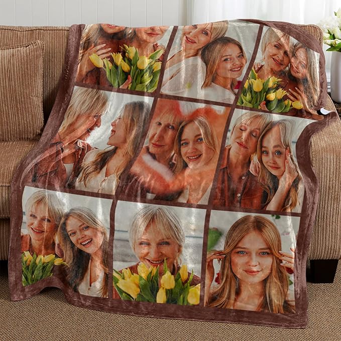Mothers Day Blanket Gifts for Mom,Custom Blanket with Picture Text Personalized Photo Throw Blanket Customized New Moms Gift from Daughter Son Husband, Birthday Gift for Wife Grandma Grandmother Women
