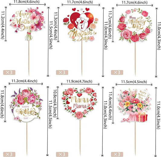 18 PCS Happy Mother's Day Centerpiece Sticks Double Sided I Love Mom Table Centerpieces Rose Flower Best Mother Floral Decorations for Happy Mother's Day Theme Mama Birthday Party Centerpieces