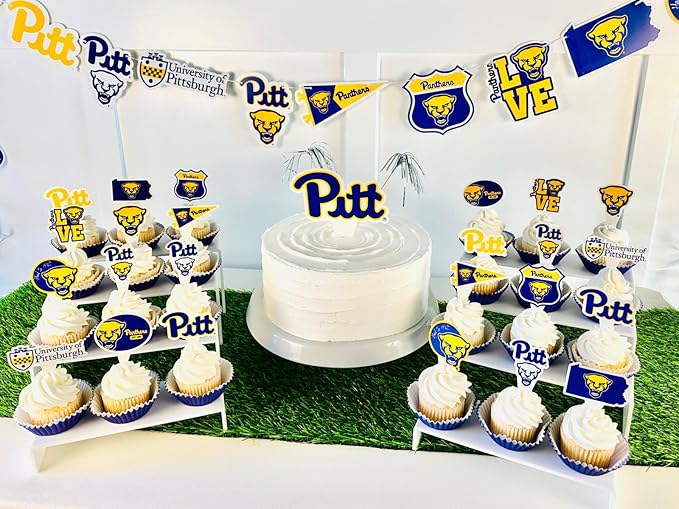 Pitt Party Supplies for Football, Birthday Gift, Graduation Party Banner and Cake Toppers (42 Pieces) (Pittsburgh Panthers)