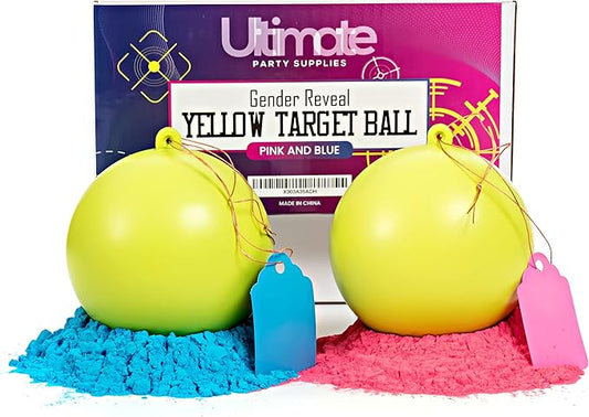 Ultimate Party Supplies Gender Reveal Yellow Target Ball 2 Pack | Pink & Blue Set | Powder Shooting Balls | Gender Reveal Party Ideas