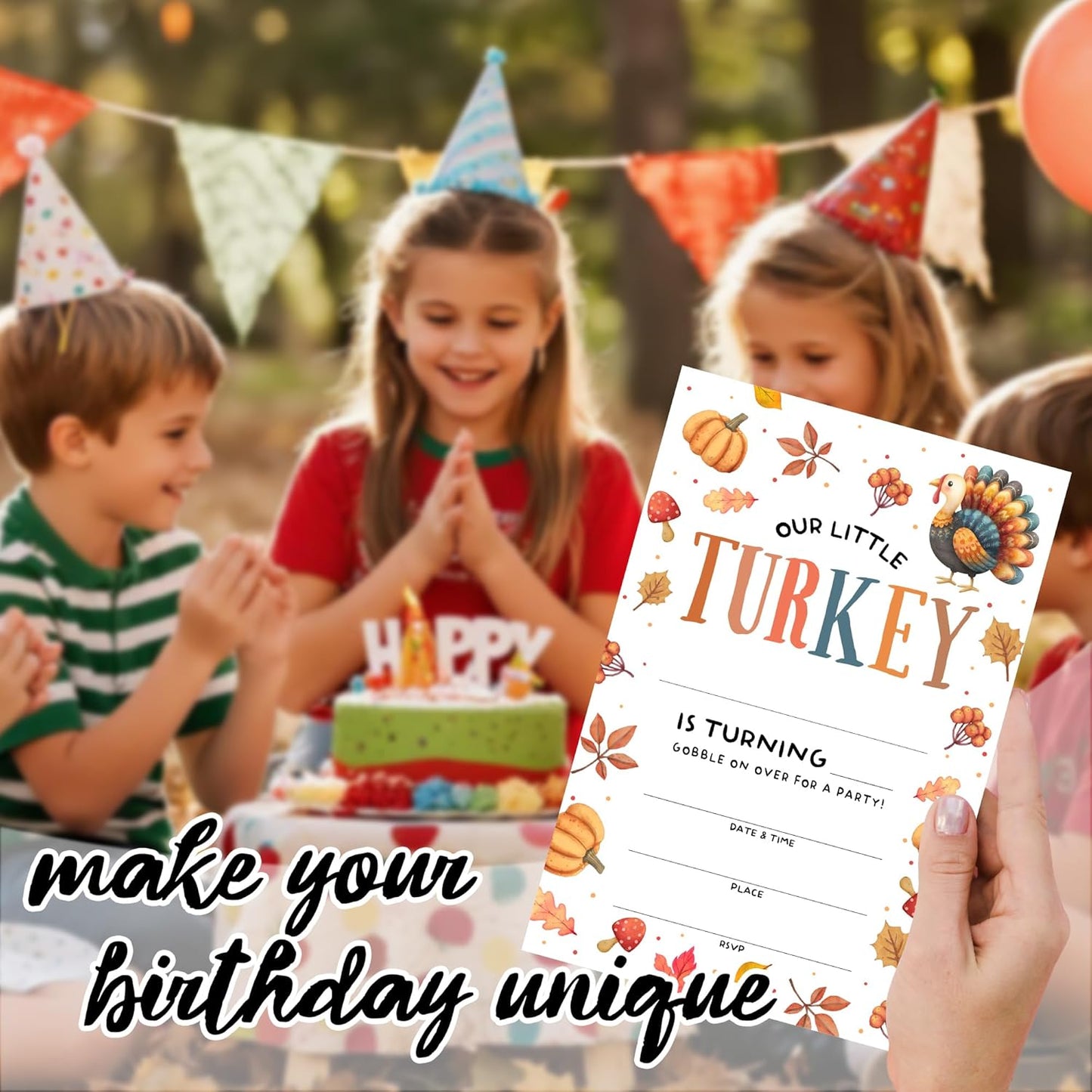 Birthday Invitations - Our Little Turkey Design Card with Envelopes And RSVP Cards - You're Invited 20Pcs Fill In Birthday Invitation Cards For Boys, Girls, Kids(4 x 6 Inch) (025)