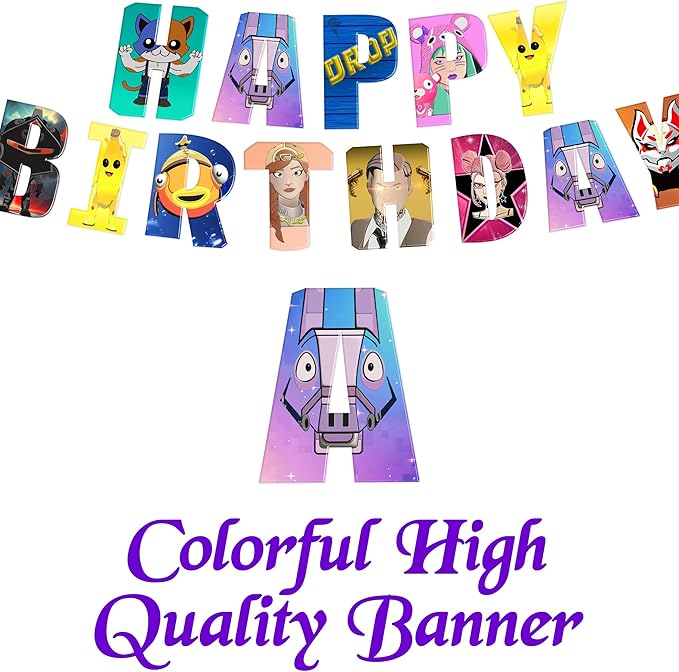 Gaming Birthday Decoration Supplies, Video Game Banner, Tablecloth, Balloons, Toppers