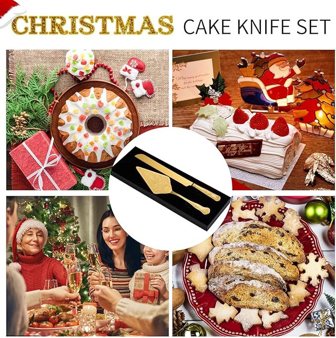 GURUDAR Vintage Wedding Cake Knife and Server Set, Stainless Steel Cake Pie Pastry Cutting Knife & Serving Spatula Set, Premium Party Supplies for Wedding, Birthday, Anniversary & Events, Gold
