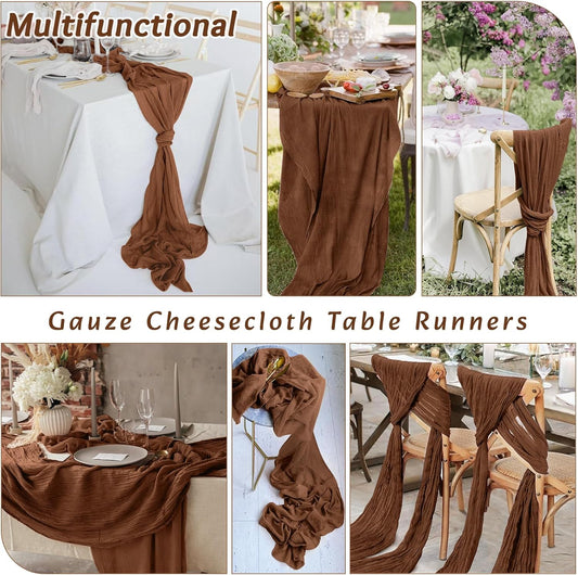 8Pack Brown Table Runner 10FT Cheesecloth Table Runner 35x120Inch Long Boho Cheese Cloth Table Runners Rustic Gauze Table Runners for Party Wedding Bridal Shower Baby Shower Decorations