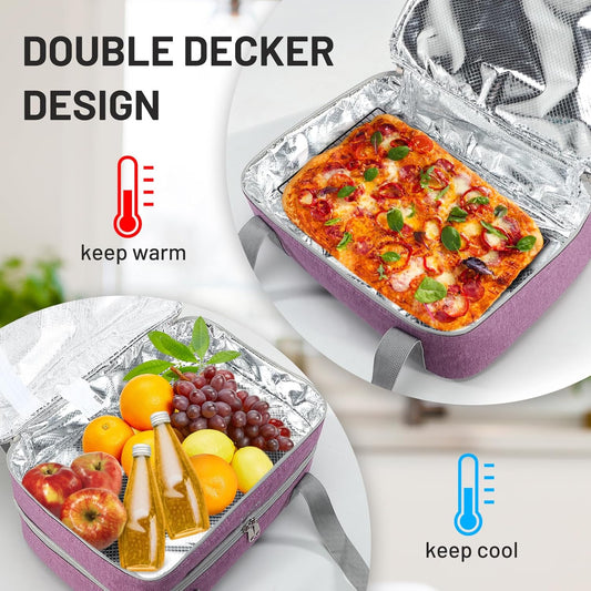 MIER Insulated Casserole Carrier Fits 9"x13" Baking Dishes/Foil Pans, Double Food Carriers Bag Thermal Holder for Hot or Cold Food Lasagna Lugger Potluck Parties Picnic Travel, Purple