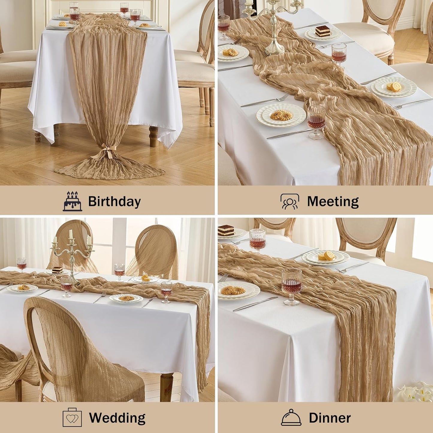 Fanami 1 Pack Cheesecloth Table Runner -10FT Nude Brown Boho Gauze Cheese Cloth Table Runner 120 Inches Long Rustic Sheer Fabric Centerpieces for Wedding Birthday Party Bridal Baby Shower Decorations