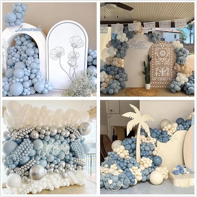 412pcs Dusty Blue Balloons Different Sizes 18 12 10 5 Inch, Slate Blue Boho Neutral Balloon Arch Kit for Engagement Baby Shower Birthday Wedding Party Decorations