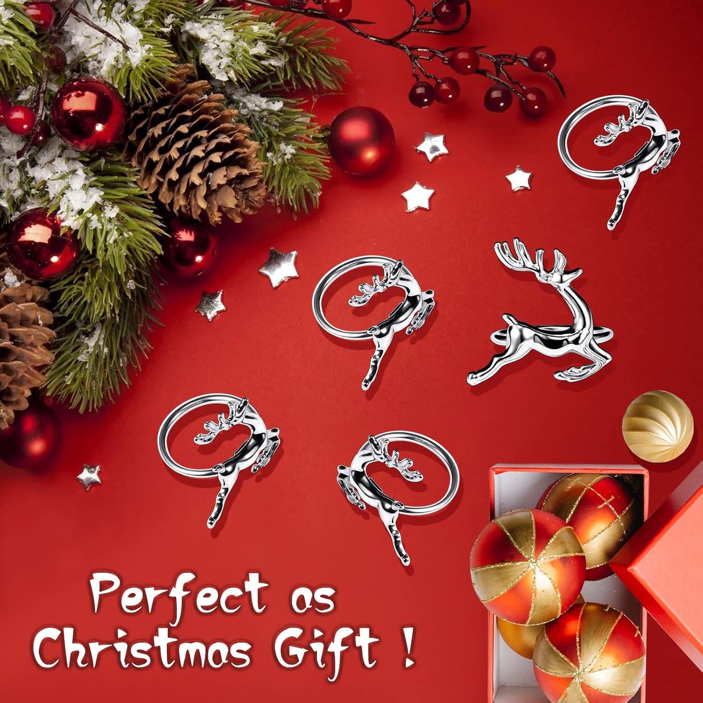 Legigo Set of 8 Christmas Deer Napkin Rings Set- Sliver Deer Xmas Napkin Ring Holders for Cloth Napkins, Christmas Holiday Party Dinner Table Decoration
