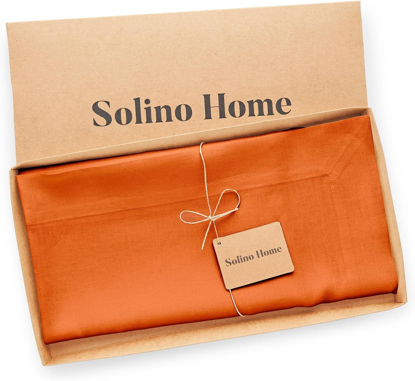 Solino Home Linen Tablecloth 52 x 52 Inch - 100% Pure Linen Persimmon Orange Square Tablecloth - Fete, Machine Washable Table Throw for Fall, Autumn, Halloween, Thanksgiving