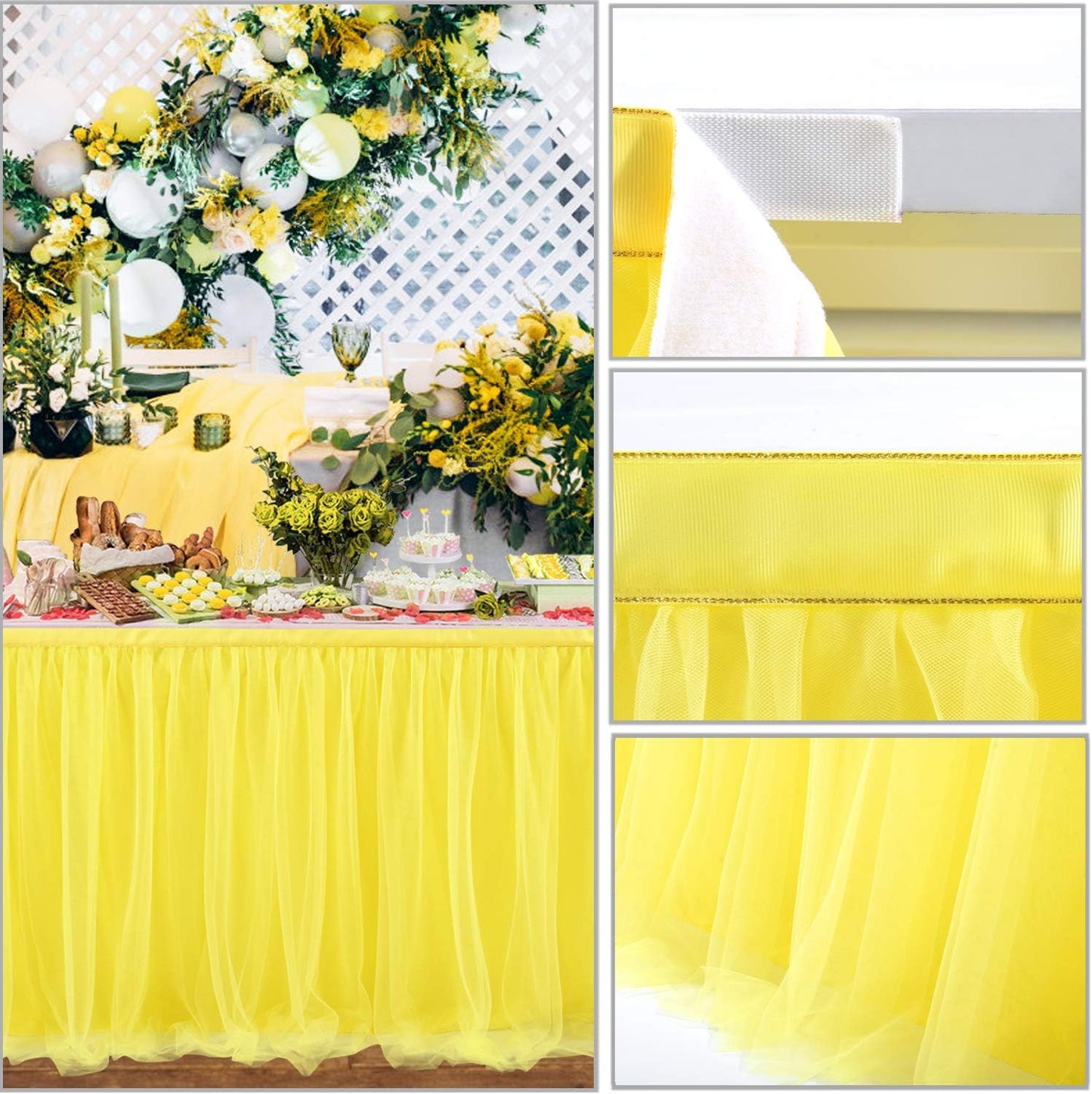 Suppromo Yellow Table Skirts for Rectangle Tables or Round Tables 6ft Ruffle Tulle Tutu Tablecloth for Sunflower Birthday Party Girls Lemonade Baby Shower Wedding Cake Dessert Table Decorations