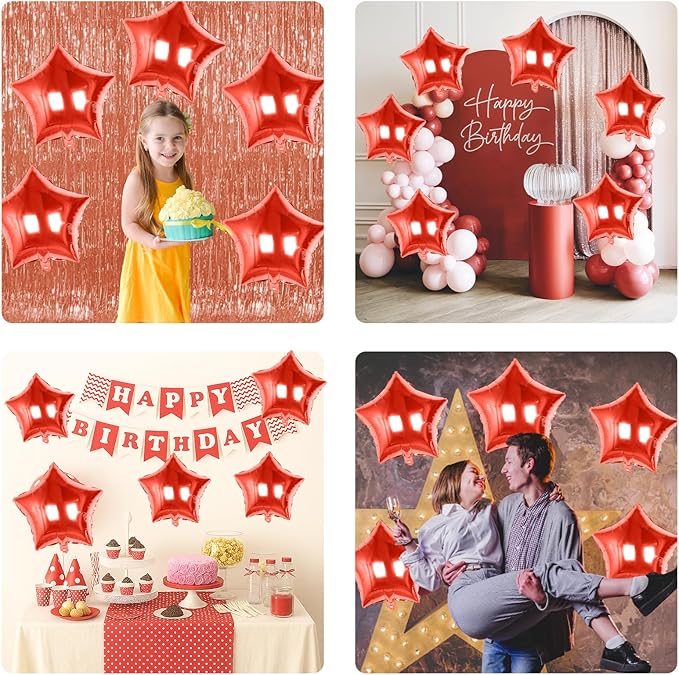 Red Star Balloons Foil, 10PCS Red Foil Stars Shape Balloons, 18 Inch Metallic Stars Balloon for Helium Pentagram Balloon for Birthday, Anniversary, New Year, Christmas Party Decoration