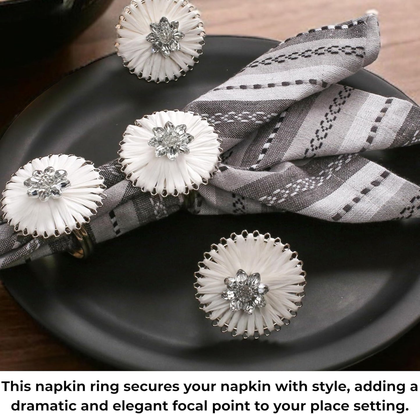 ALPHA Living HOME Napkin Rings Set of 12, Floral Napkin Holders, Napkin Rings Bulk for Party Decoration, Dinning Table, Everyday, Family Gatherings - A Great Tabletop Décor - Silver