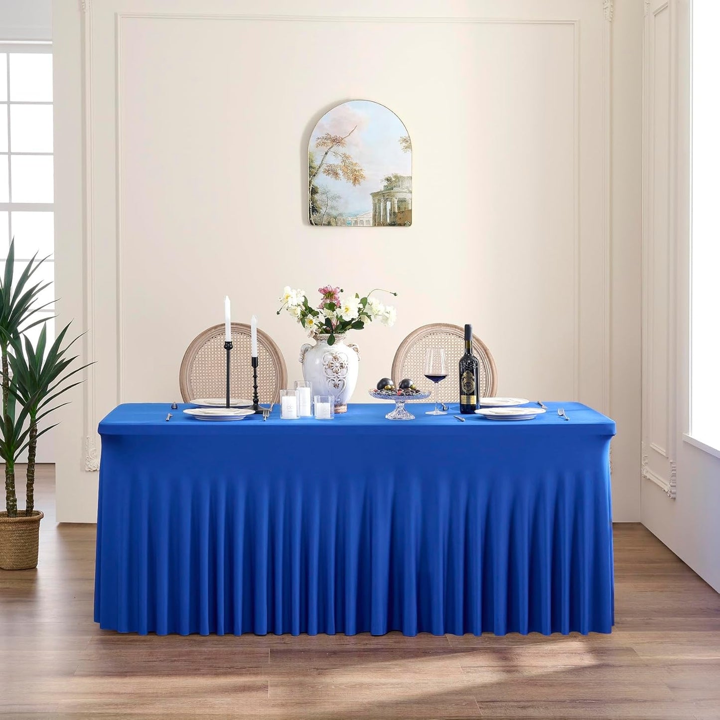 Outpain 6ft Spandex Table Cloth for Standard Folding Tables-6Pack Royal Blue Table Cloth Table Protector for Party, Wedding, Cocktail, Banquet, Festival