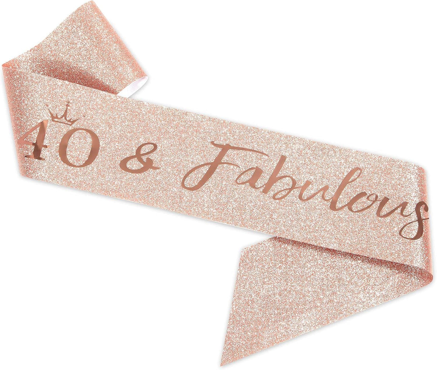 40th Birthday Sash and Tiara for Women - Rose Gold Crown & Fabulous Sash - Birthday Gifts for Party Favor Supplies