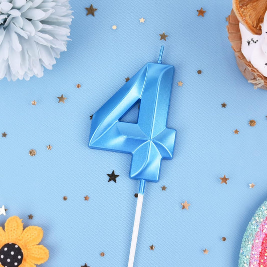 PHD CAKE 2.76 Inch Diamond Blue 4 Number Birthday Candles, Blue Number Candles, Cake Number Candles, Party Celebration