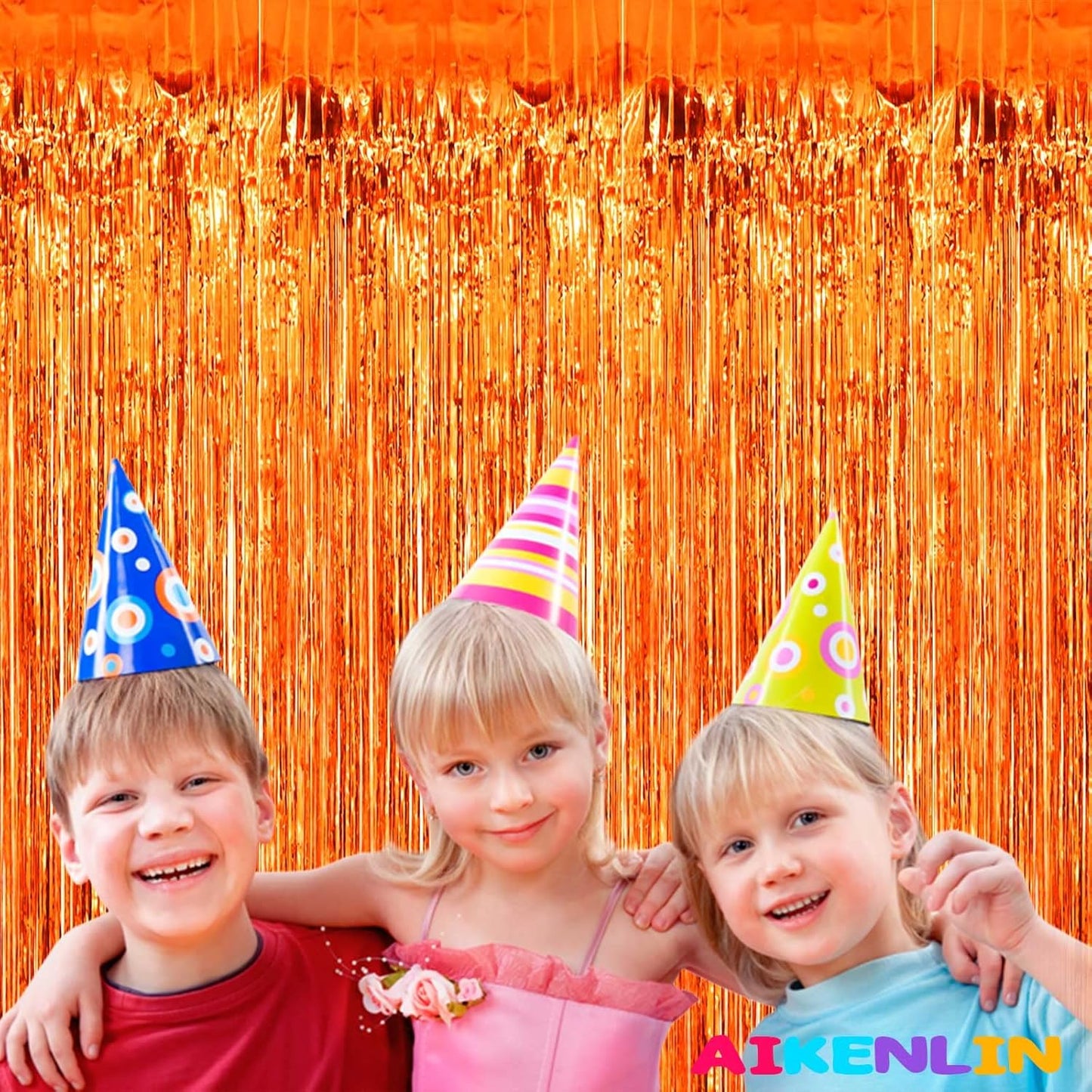 4 Pack 3.3Ft x 6.6Ft Orange Foil Fringe Curtain Backdrop, Metallic Tinsel Foil Fringe Streamers Curtains Background for Photo Booth, Birthday, Wedding, Halloween, Christmas Party Decoration