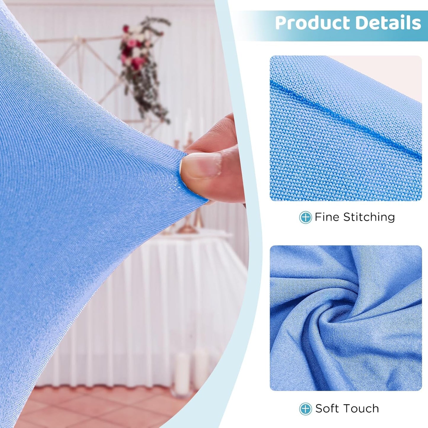 Table Skirts for 8ft Rectangle Tables - 1PCS Light Blue Table Covers for 8 Foot Tables, Wrinkle Resistant Ruffles Elastic Table Cloths and Table Skirt for Banquets/Weddings/Parties/Birthday