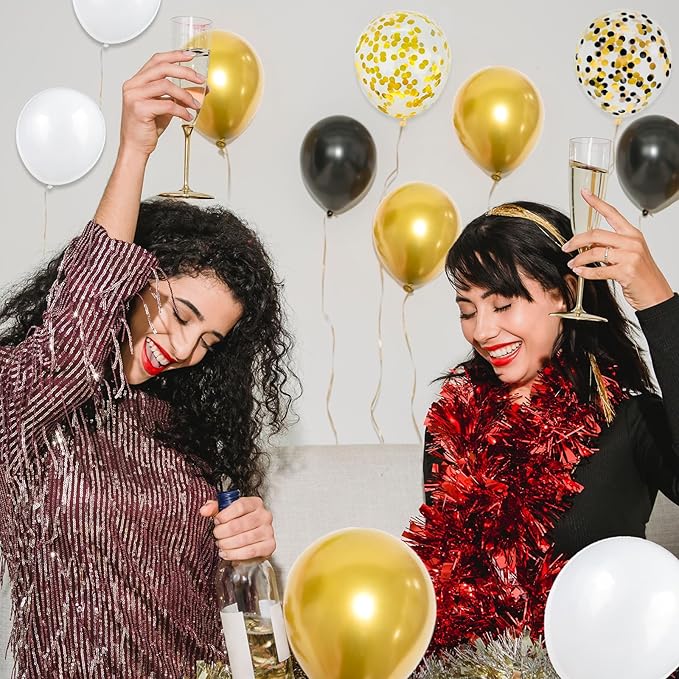 68Pcs Black White Gold Balloons with 12 Inch Black Gold Confetti Balloons for Graduation Birthday Wedding Party Decorations