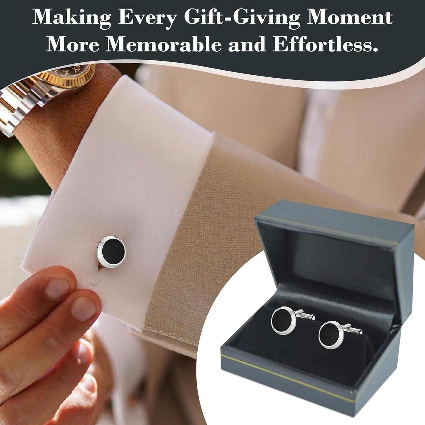Novel Box Black Jewelry Box for Cufflinks 2.87x2x1.5 Inches - Stylish Cufflink Gift Boxes with Gold Trim - Faux Leatherette Cufflinks Storage Case - Gift Presentation Cases for Cufflinks Only