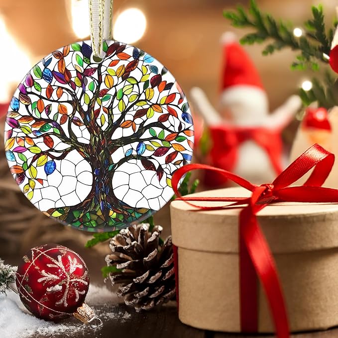 Christmas Ornaments, 3.5 Inch Ceramic Tree of Life Hanging Ornament, Christmas Tree Ornaments, Gifts for Mom, Xmas Gifts, Unique Gift Idea, Perfect for Holiday Party, Tree, Window, Wall Decor