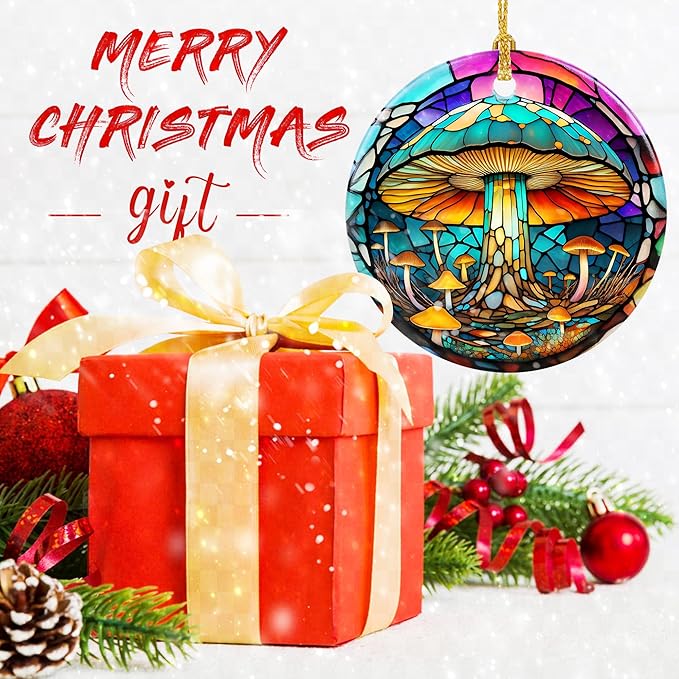 Stained Ceramic Mushroom Ornament - Christmas Ornaments & Home Decor for Mushroom Lovers