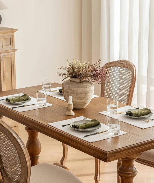 Set of 8 Cream Linen Placemats Table Placement Mats Plate Coasters for Dining Table Water Repellent Rectangular Farmhouse Modern 12x18 Inch
