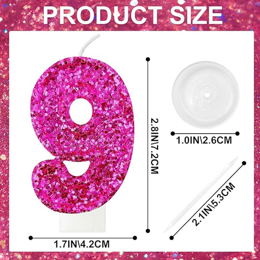 Zailo Birthday Number Candles, Glitter Number Candle Cake Decorations with Sequins, Cupcake Decorations for Girls, Women, Party Anniversary Celebrations (Number 9, Bright red)