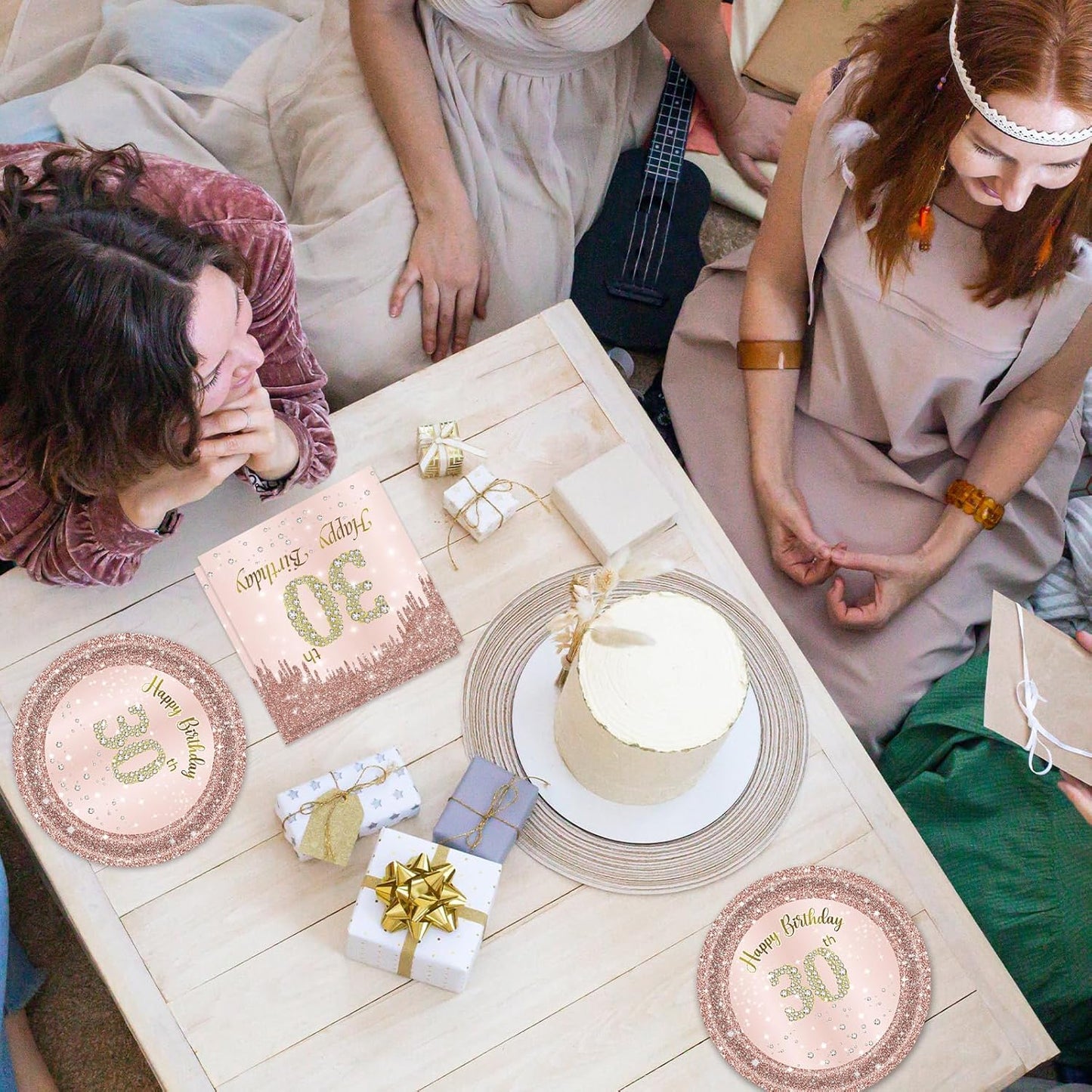 30th Birthday Decorations for Women, Rose Gold Thirty Year Old Party Supplies Include 20 Plates 20 Napkins, Pink 30 Aged Birthday Party Tableware