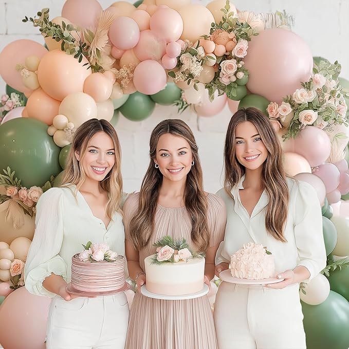 Pink and Green Balloon Arch Kit, Pink White and Green Balloon Arch Kit with Mixed Size Sage Green Pastel Pink Sand White Light Orange Balloons for Wedding Birthday Party Bridal Shower Decorations