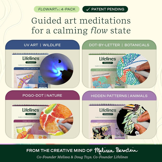 Lifelines FlowArt Activity Pad, 4-Pack - Guided Art Meditations with Markers - Color by Letter, Dot-Art and More, Coloring Books for Teens, Adults & Seniors