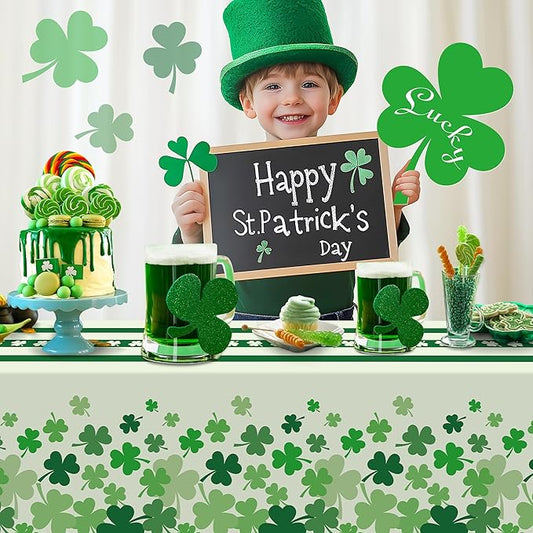 Childom 2 Pack St Patricks Day Tablecloth,St Patricks Day Decorations 54" x 108" Disposable Plastic Tablecloth,St. Patrick's Day Plastic Table Cover for Party Supplies,Indoor,Outside,Home,Dinner