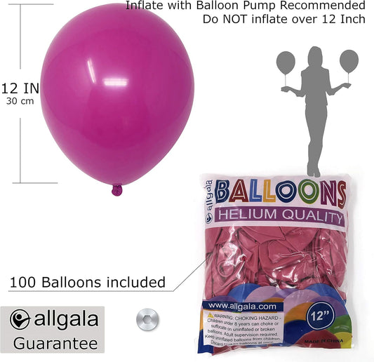 Allgala Latex Balloons for Parties | Helium Grade Bulk Balloon Pack | Ideal for Birthday Party Decorations, Baby Shower, Christmas Party | Colored Balloons for Events | 100ct 12" - Fuchsia