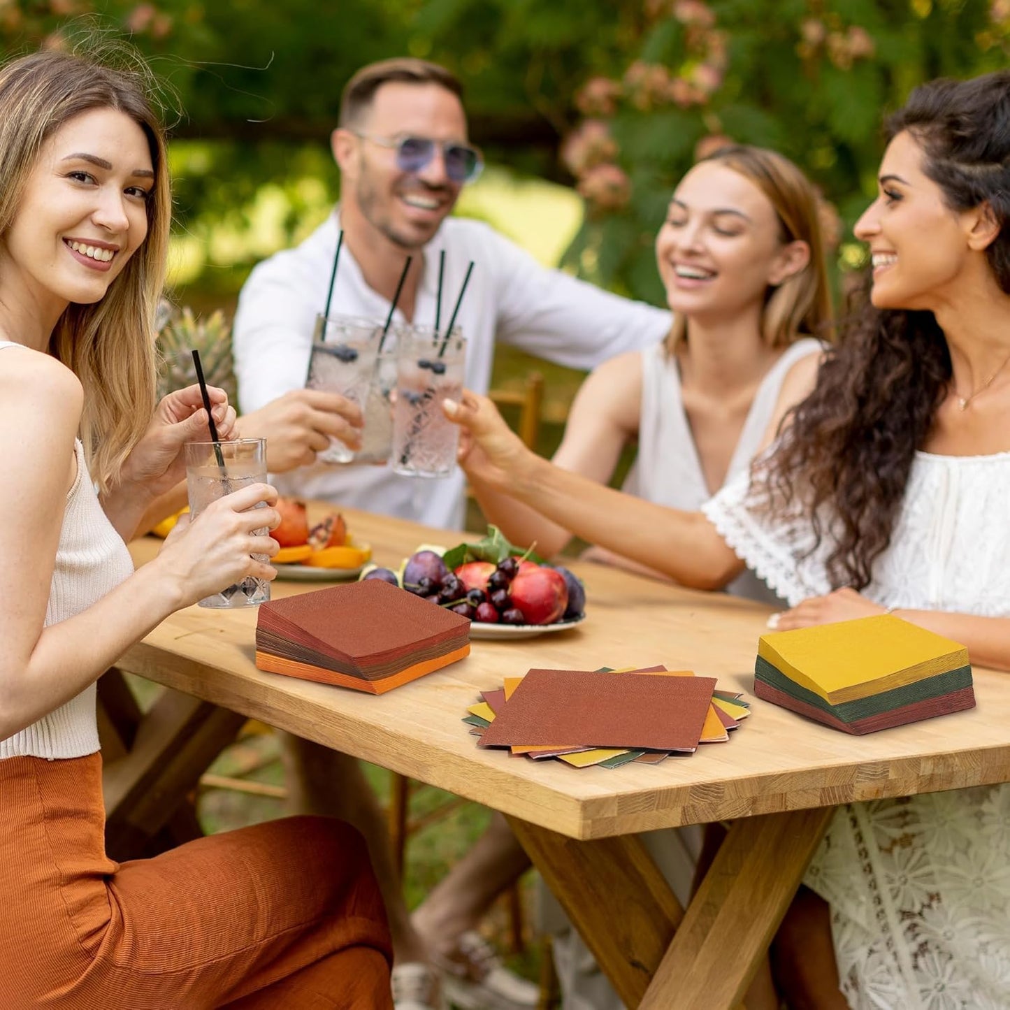 150 Pieces Thanksgiving Fall Paper Napkins Cocktail Napkin Beverage Luncheon Napkins 2 Ply for Autumn Party Favors, 6 Colors