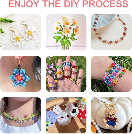 Redtwo 7200pcs 3mm Glass Seed Beads for Bracelet Making Kit, Friendship Jewelry Making Kit, Letter Beads with Elastic String, DIY Art Craft Girls Gifts.