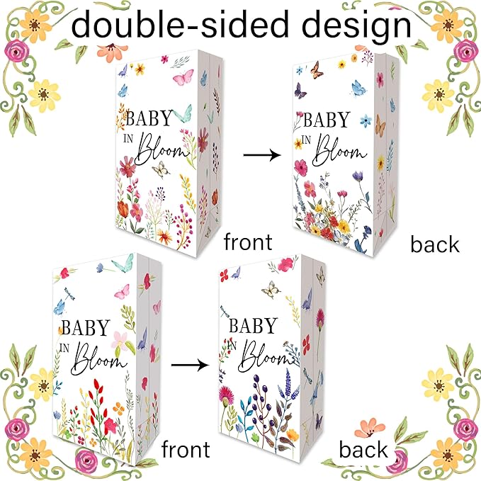 BACH AND BOUJEE 12 PCS Baby in Bloom Party Favors Gift Bags Floral Small Goodie Candy Bags with Stickers Wildflower Baby in Bloom Baby Shower Birthday Party Supplies